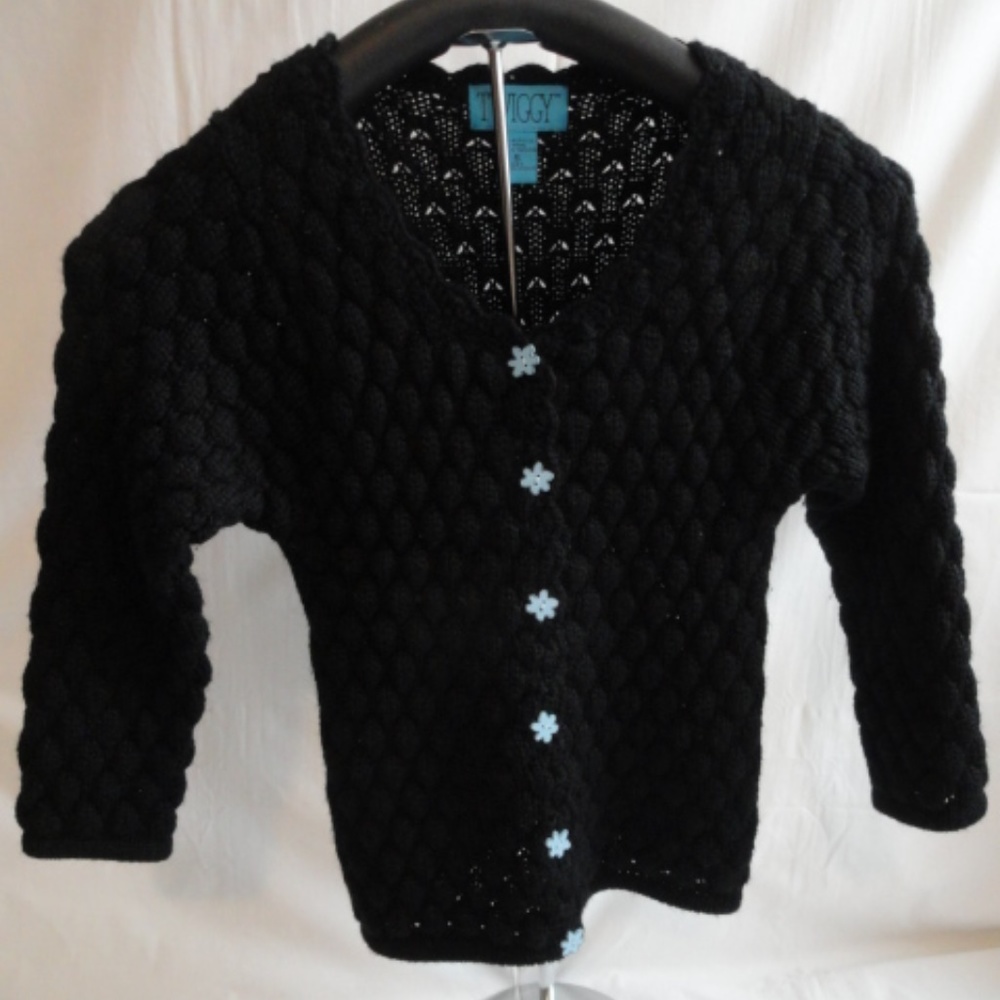 Women's TWIGGY Black Sweater Blue Buttons S